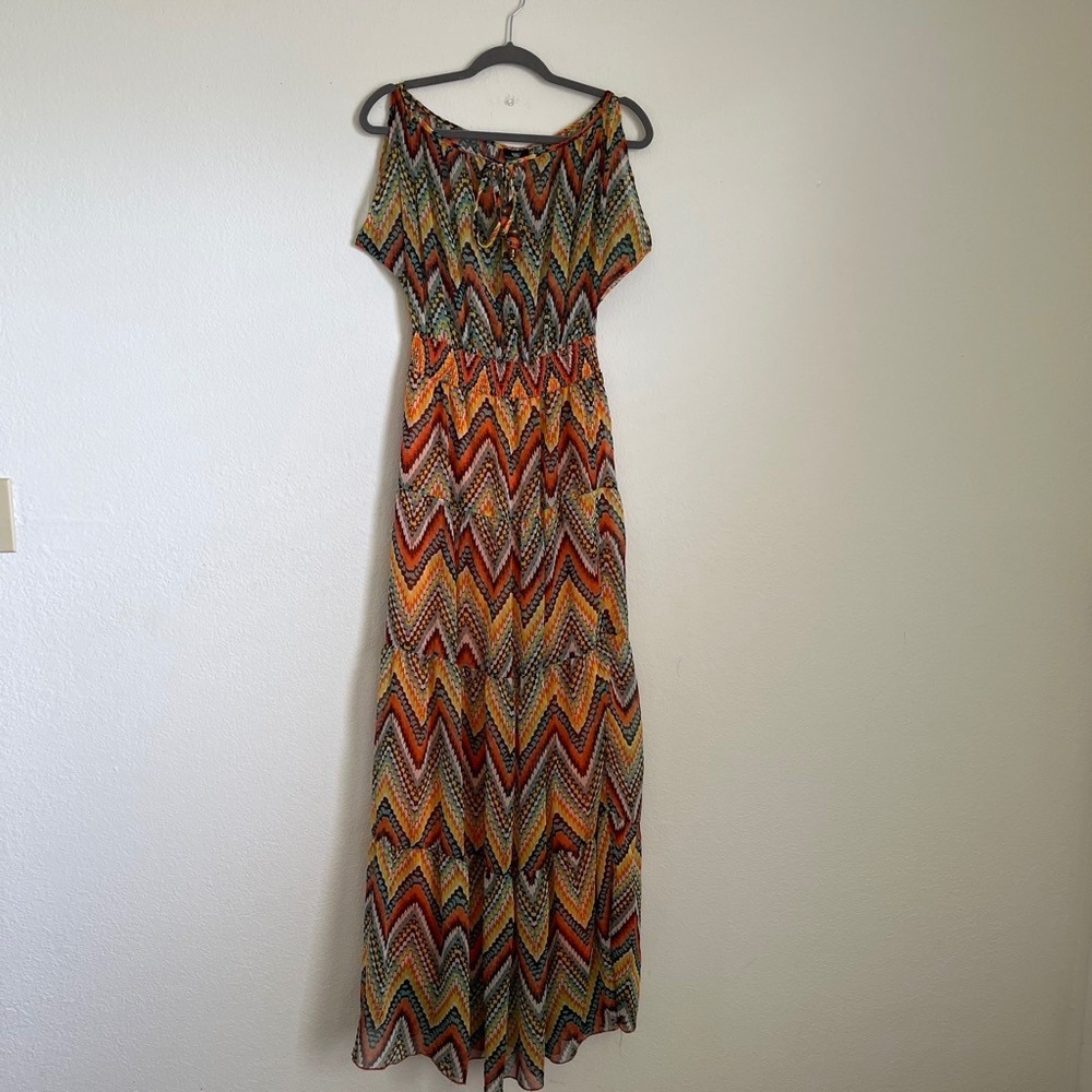 Vintage Va Va Voom Jeans Chevron Boho Maxi Dress Festival Resort Size S